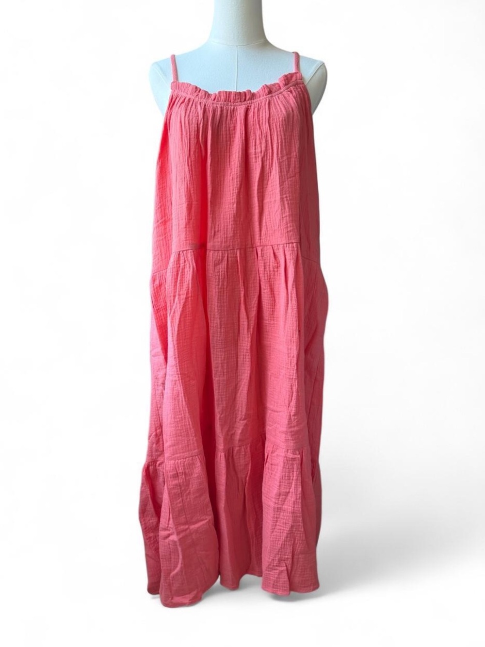 NWT Dolly Jolly Pink Tiered Maxi Dress with Spaghetti Straps Size Large